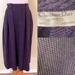 VINTAGE CHRISTIAN DIOR 80s Purple and Black Wool Houndstooth Maxi Skirt Small​​